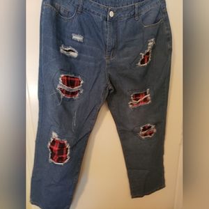 Distressed Buffalo Plaid Jeans